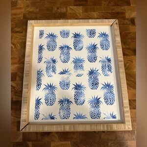 Blue and white pineapple painting with wood frame.